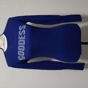 Aqua Cashmere Studded Goddess Sweater Shirt Top S Blue